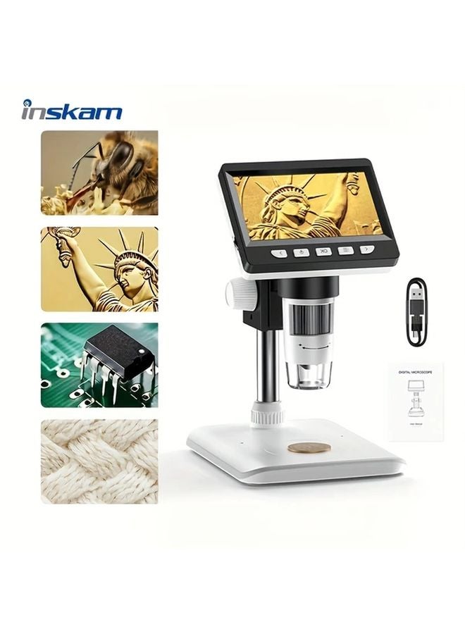 4.3 Inch Black 50 1200X HD Digital Microscope 8 LEDs Dual Power For Education Repair - Image 3